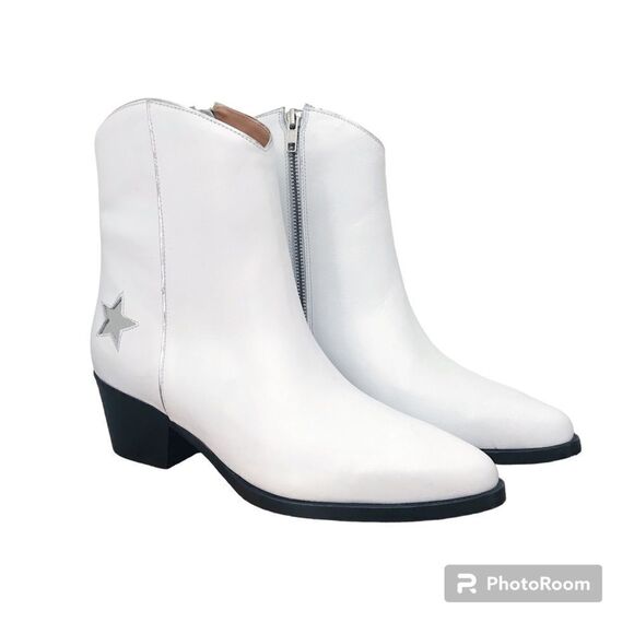 THURSDAY BOOT CO‎ Country Star White Leather Ankle Boot Heeled Western Size 10 - Picture 1 of 12